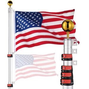 Yescom EZ GO 25ft Telescopic Flag Pole Kit Upgrade Rotating Lock for Outside Inground with 3x5' US Flag Ball Top Silver