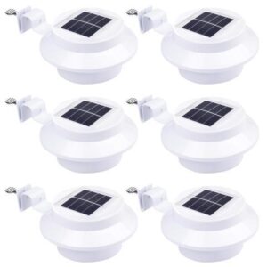 Yescom Solar Gutter Light Outdoor Waterproof 3 LED Deck Fence Lights with Bracket Wall Garden Stair Yard White 6Pcs
