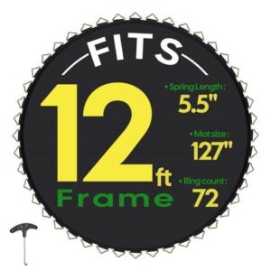 Yescom Trampoline Replacement Mat W/72V-Ring For 12" Trampoline Frame 5" Spring, UV Resistant 8 Row Stitch Jumping Mat