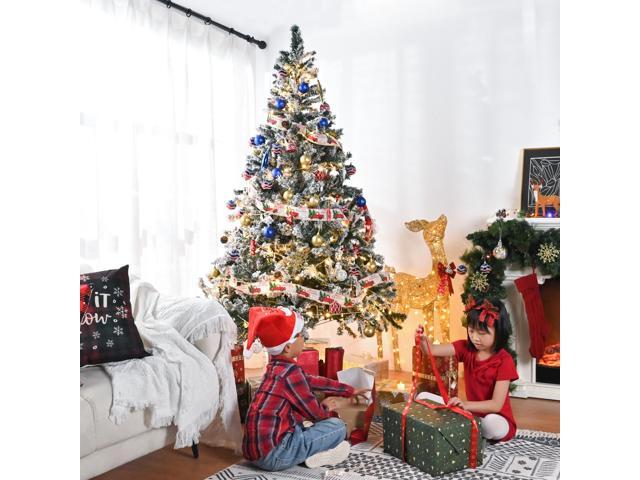 Yescom White Christmas Tree Artificial,7Ft Flocked Xmas Tree,Foldable Hinged,1166 Branch Tips