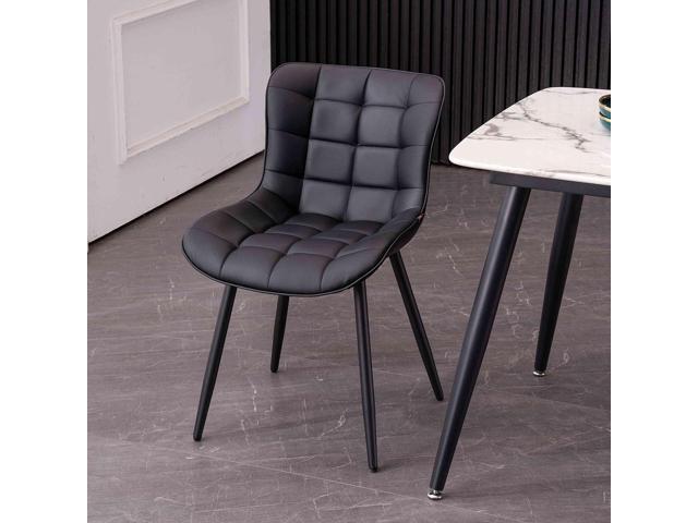 YOUTASTE Black Dining Chairs Set of 2 Faux Leather Square Thick Upholstered Kitchen Dining Room Chair Modern Vanity Lounge Makeup Chairs with Back for