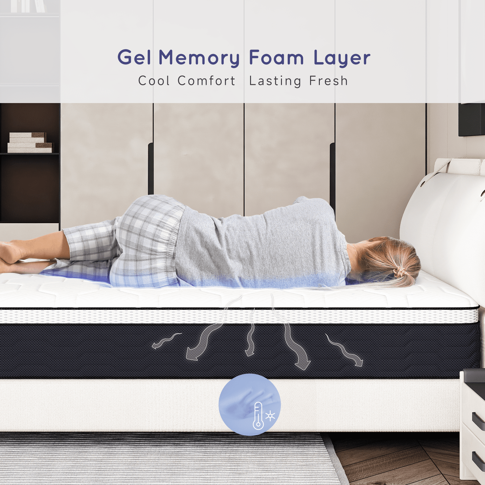 Z-HOM King Size Mattress 14 Inch,Hybrid Mattresses in a Box,Memory Foam Mattress of Individual Pocket Spring,Medium Firm,White