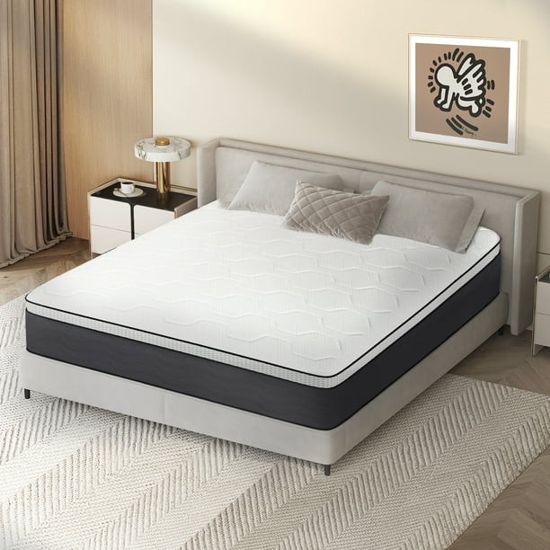 Z-HOM Queen Mattress 14 Inch,Hybrid Mattresses in a Box,Memory Foam Mattress of Individual Pocket Spring,Medium Firm,White