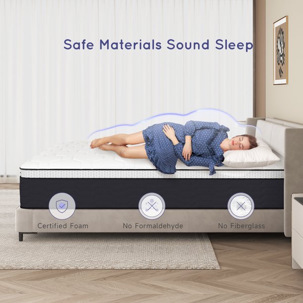Z-HOM Twin Mattress 14 Inch,Hybrid Mattresses in a Box,Memory Foam Mattress of Individual Pocket Spring,Medium Firm,White
