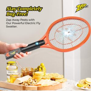ZAP IT! Rechargeable Electric Fly Swatter Racket - 4,000-Volt Mosquito Zapper with USB Charging and LED Light - Large - Safe 3-Layer Mesh Bug Zapper Racquet for Indoors and...