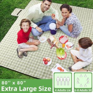 ZAZE Extra Large Picnic Outdoor Blanket, 80''x80'' Waterproof Foldable Blankets Gingham Picnic Mat for Beach, Camping Grass Lawn Park Accessories Cute Couple Gifts Ideas Wedding...