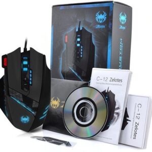Zelotes 12 Programmable Buttons MMO Gaming Mouse,8 Adjustable Weights,4000 DPI (Up to 8000DPI by the Software),Multi-Modes LED lights USB Wired Mice
