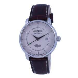 Zeppelin Atlantic Beige Dial Leather Strap Quartz 8442-5 84425 Men's Watch