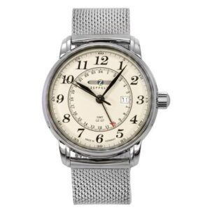Zeppelin LZ127 Graf GMT Stainless Steel Beige Dial Quartz 7642M5 50M Mens Watch