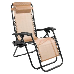 Zero Gravity Chair with Cup Holder & Removable Pillow, Adjustable Reclining Outdoor Patio Folding Chairs for Adults Portable Lounge Chair Furniture for Poolside, Lawn, Beach,...