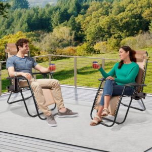 Zero Gravity Chair with Cup Holder & Removable Pillow, Adjustable Reclining Outdoor Patio Folding Chairs for Adults Portable Lounge Chair Furniture for Poolside, Lawn, Beach,...