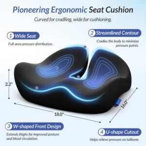 ZIKEE Pioneering Seat Cushion for Pressure Relief, Ergonomic Office Chair Cushion for Sciatica, Back, Hemorrhoids & Tailbone Pain Relief, High-Density Memory Foam Car Seat...