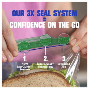 Ziploc® Brand XL Sandwich Bags with EasyGuide™ Texture, Grip 'n Seal Technology™, 25 count