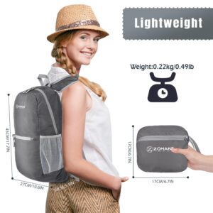 ZOMAKE Ultra Lightweight Hiking Backpack 20L, Packable Small Backpacks Water Resistant Daypack for Women Men(Medium Grey)