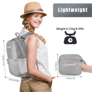 ZOMAKE Ultra Lightweight Hiking Backpack 20L, Packable Small Backpacks Water Resistant Daypack for Women Men(Silver Gray)