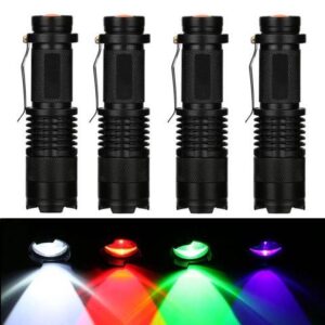 Zoomable Focus Flashlight CREE XPE Red/Green /Purple UV/ White Tactical Flashlight Coyote Hog Hunting Light Lamp AA/14500