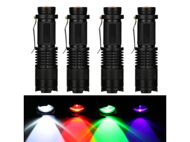 Zoomable Focus Flashlight CREE XPE Red/Green /Purple UV/ White Tactical Flashlight Coyote Hog Hunting Light Lamp AA/14500