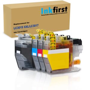 1 Set of 4 Inkfirst Ink Cartridges LC3019 XXL LC3017 LC3019BK LC3019C LC3019M LC3019Y Compatible Remanufactured for Brother LC3019 Black Cyan Magenta Yellow MFC-J5330DW...