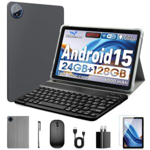 10 Inch Tablet, Android 15 Tablet with 24GB RAM + 128GB ROM (1TB Expandable), Octa-Core, 1280x800 IPS HD Touchscreen, 5MP+8MP Dual Camera, 6000mAh, Tablet with Keyboard, Mouse,...
