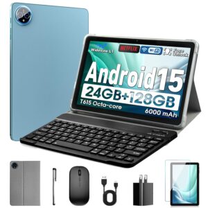10 Inch Tablet, Android 15 Tablet with 24GB RAM + 128GB ROM (1TB Expandable), Octa-Core, 1280x800 IPS HD Touchscreen, 5MP+8MP Dual Camera, 6000mAh, Tablet with Keyboard, Mouse,...