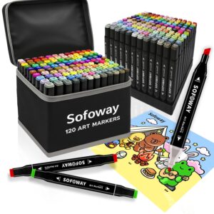 120 Color Alcohol Markers Set, Sofoway Art Markers Dual Tip Alcohol Based Markers with Penholder for Adults Coloring Drawing Artists Illustration