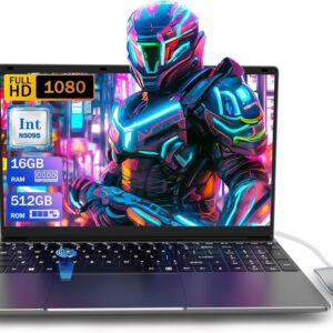 15.6 inch Laptop - 16GB RAM LPDDR4 512GB SSD Laptop Computer FHD Ordinateur Portable Laptop PC Celeron N5095 Processor Business Laptop with Touch ID WiFi5 Bluetooth 4.2 USB 3.0