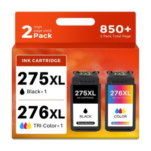 (2 Pack) 275XL Ink Cartridges 276XL Compatible Replacement for Canon 275 XL and 276 XL Works with PIXMA TR4720 TS3522 TR4700 TS3722 TS3500 TR4722 TS3720 TS3520 Printer (1 Black,...