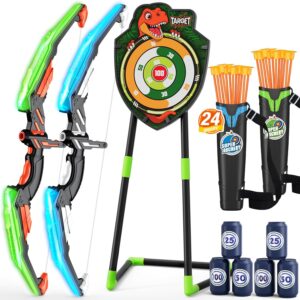 2 Pack Bow and Arrow for Kids, LED Light Up Archery Set with 24 Suction Cup Arrows, 1 Standing Target, 6 Score Targets & 2 Quivers, Indoor Outdoor Sport Gifts for Boys Girls...