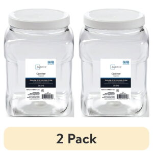 (2 pack) Mainstays 2-Quart Plastic Clear Canister with White Twist-Top Lid (1 Each) 4.85" x 4.73" x 7.30"