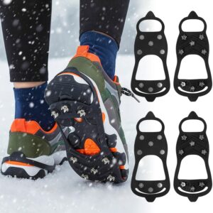 2 Pairs Ice Cleats for Shoes Boots, Non Slip Crampons Gripper Spikes witn 8 Steel Studs for Snow Ice, Durable Ice Grips Traction Cleats for Winter Sports Walking Running Hiking...