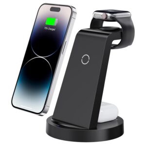 3 in 1 Charging Station for iPhone, Wireless Charger for iPhone 16 15 14 13 12 11 X Pro Max & Apple Watch - Charging Stand Dock for AirPods