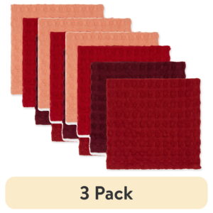 (3 pack) Mainstays 4 Pieces, Waffle Dishcloths, Red