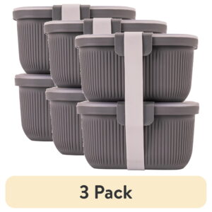 (3 pack) Mainstays Plastic Food Storage Snack Container, Rectangle, Grey, 19oz Capacity