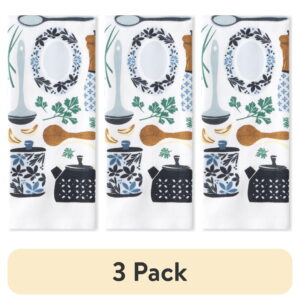 (3 pack) Mainstays Printed Cotton Kitchen Towel, 15"W x 25"L, Kitchen Utensils, 1 Piece