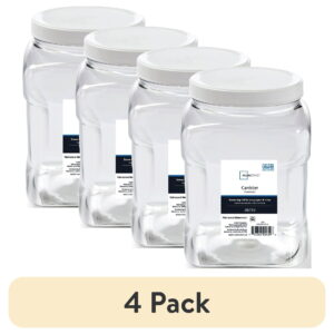 (4 pack) Mainstays 2-Quart Plastic Clear Canister with White Twist-Top Lid (1 Each) 4.85" x 4.73" x 7.30"