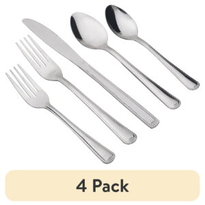 (4 pack) Mainstays 49 Piece Lace Stainless Steel Silver Flatware Value Set with Tray Organizer, Service for 8 3.11 lb