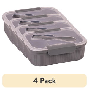(4 pack) Mainstays Food Storage Container, Rectangle, Grey, 42oz Capacity