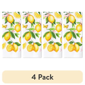 (4 pack) Mainstays Printed Cotton Kitchen Towel, 15"W x 25"L, Lemons, 1 Piece