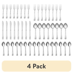 (4 pack) Mainstays Swirl 49 Piece Stainless Steel Flatware and Organizer Tray Set, Silver, Service for 8 3.29 lb