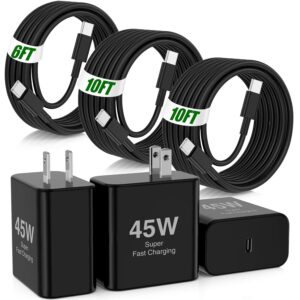 45W Super Fast Charger USB C,3 Pack USB C Charger Block with 10/10/6FT Type C Cable Fast Charge for Samsung Galaxy S25 S24 Ultra/S23/S22/S21/S20, Android, Galaxy Tablet, iPhone...