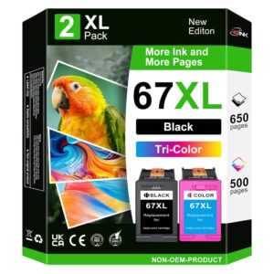 67XL Ink Cartridges Black and Color Remanufactured for HP 67 Ink Cartridges, Compatible with HP Deskjet 2700 2742e 2755e 4152e 4155e for HP Deskjet 2700e Ink Cartridges, Envy...
