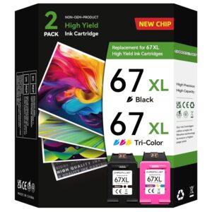 67XL Ink Cartridges Black/Color Combo Pack Compatible for HP Ink 67 67XL Printer Ink 67 Fit for DeskJet 4155e 2855e 2755e 2700 2700e 2800e 4100 Envy 6055e 6455e 6000 6400 Printer