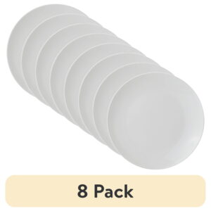 (8 pack) Mainstays Glazed White Round Stoneware Dinner Plate, 10.3”