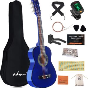 ADM Beginner Acoustic Classical Guitar 30 Inch Nylon Strings Wooden Guitar Bundle Kit for Kid Boy Girl Student Youth Guitarra Online Lessons with Gig Bag, Strap, Tuner, Extra...