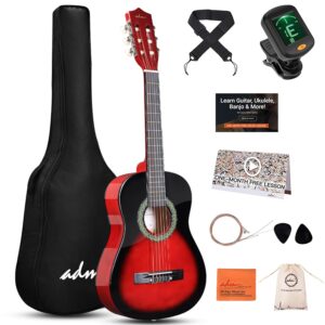 ADM Beginner Acoustic Classical Guitar Nylon Strings Wooden Guitar Bundle Kit for Kid Boy Girl Student Youth Guitarra Online Lessons with Gig Bag, Strap, Tuner, Strings, Picks...