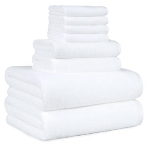 Amazon Basics 100% Cotton Soft Quick-Dry Bath Towel Set, 8-Piece, White, 10" x 7"
