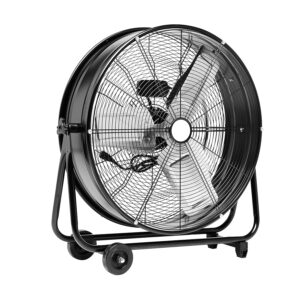 Amazon Basics 24" 215W High-Velocity, Heavy-Duty Industrial Fan, Drum Fan, with UL-Certified Safety Compliance, 2 Speeds, Up to 8820 CFM, 5.9-ft Power Cord, 2 Wheels, Metal...