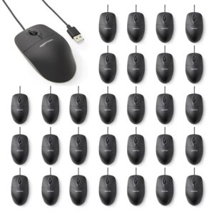 Amazon Basics 3-Button USB Wired Computer Mouse (Black), 30-Pack Bulk
