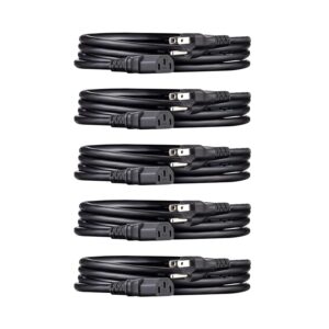 Amazon Basics Computer Monitor TV Replacement Power Cord - 6-Foot, Black, 5-Pack