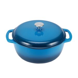 Amazon Basics Enameled Cast Iron Round Dutch Oven with Lid and Dual Handles, Heavy-Duty & Small, 4.3-Quart, Blue